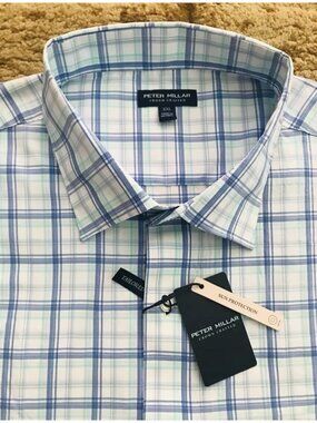 Peter Millar Crown Crafted Button Shirt Size XL Plaid Blue Green NWT $200.00
